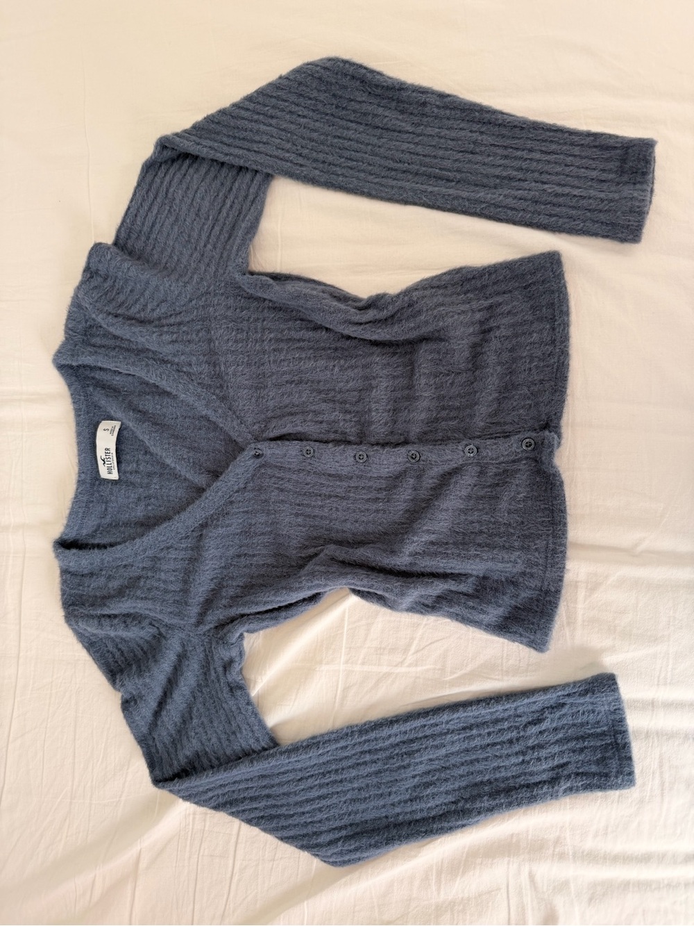 Hollister Slate-Blue Ribbed V-Neck Button Cardigan